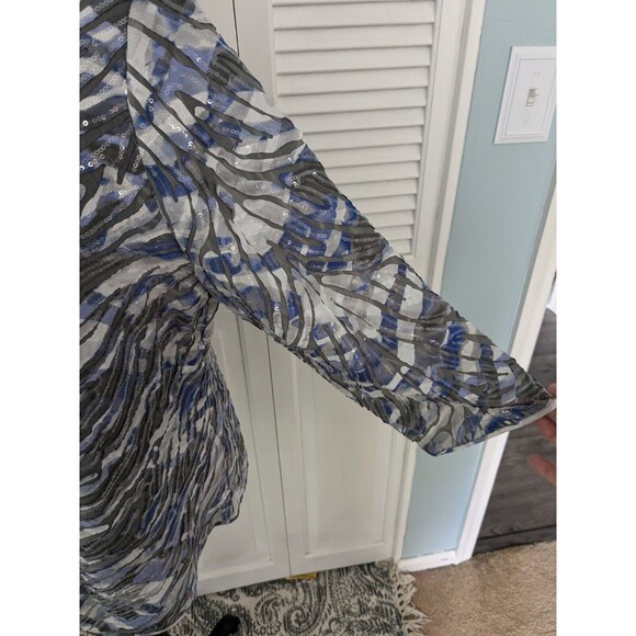 Chicos Travelers Jacket Womens Sz L/2 Blue White Gray Sequined Topper Cardigan - Picture 5 of 12